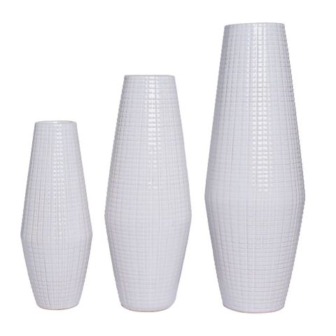 Hosley Set of 3 White Textured Ceramic Vases