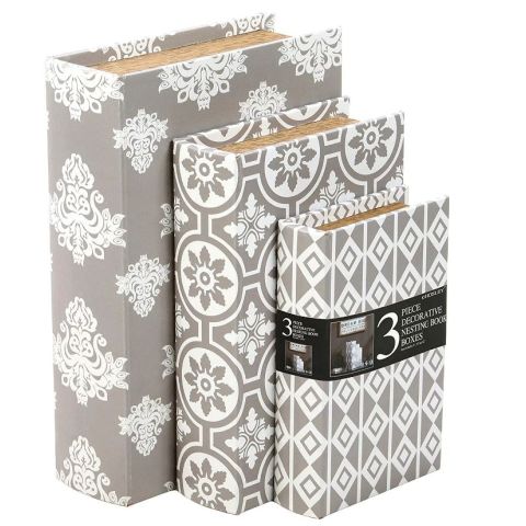 Hosley 3 Assorted Grey Storage Memory Book Boxes