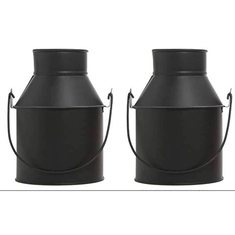 Hosley Set of 2, Black Zinc Jug Vases / Planters 7 Inch High