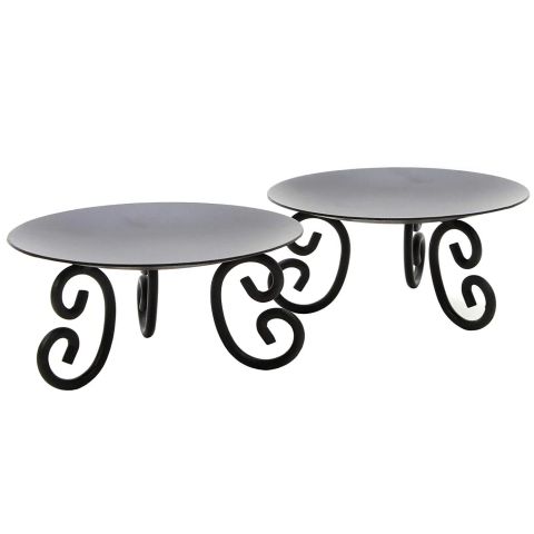 Hosley Set of 2, Black Metal Pillar Candle Holder Stand