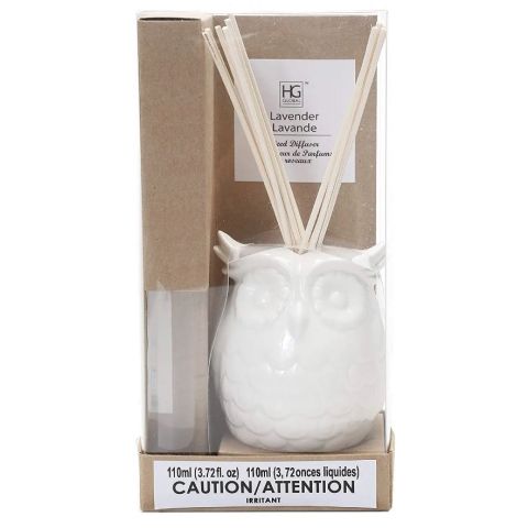 Hosley Lavender Diffuser Oil with Ceramic Owl Farmhouse Bottle and Reed Sticks
