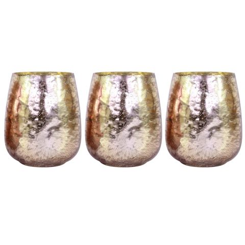 Hosley Set of 3, Gold Mercury Glass Tealight Candle Holders