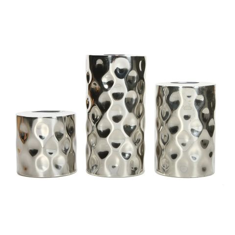 Hosley Silver Metallic Finish Pillar Candle Holders