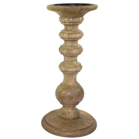 Hosley Natural 11 Inch High LED Wooden Pillar Candle Holder Country Style