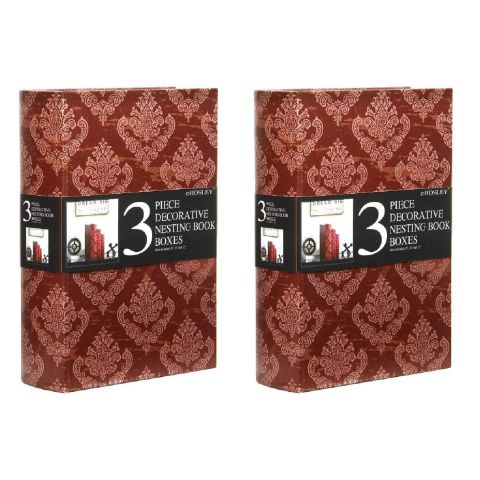 Hosley Set of 2, 3 Assorted Storage Farmhouse Red Brown & Gold Memory Book Boxes