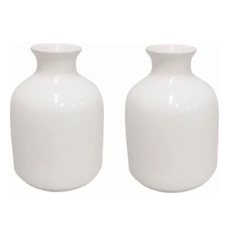 Hosley Set of 2, White Ceramic Vase 5" High