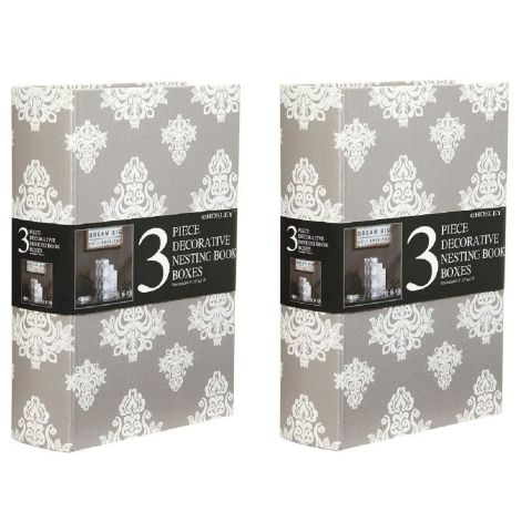 Hosley 2 Sets of 3 Assorted Gray & White Farmhouse Storage Memory Book Boxes 