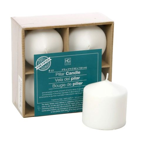 Hosley's Set of 4, 3 Inches High, White Unscented Pillar Candles