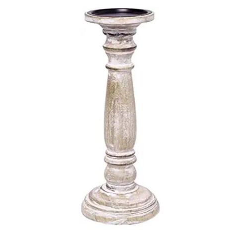 Hosley's White Wood Distress Finish Pillar  Candle Holder