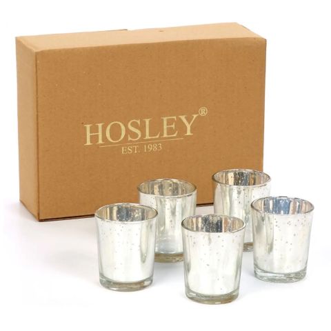 Hosley's Set of 8, Unscented Sliver Mercury Glass Wax Filled Votive Candle