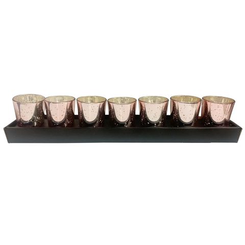 Hosley Set of 7, Rose Gold Mercury Glass Tealight Candle Holders
