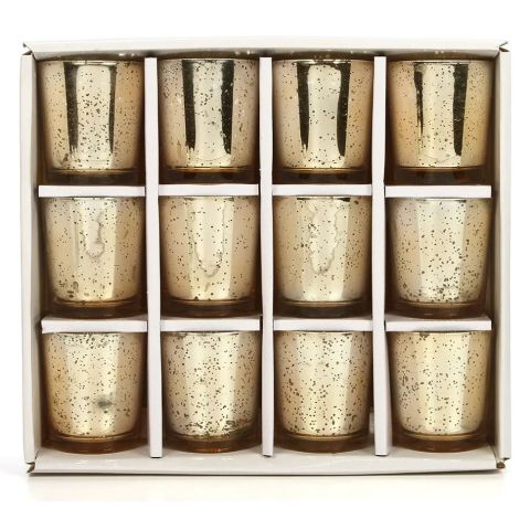 Hosley's Set of 12, Speckled Gold Finish Metallic Glass Tealight Candle Holders