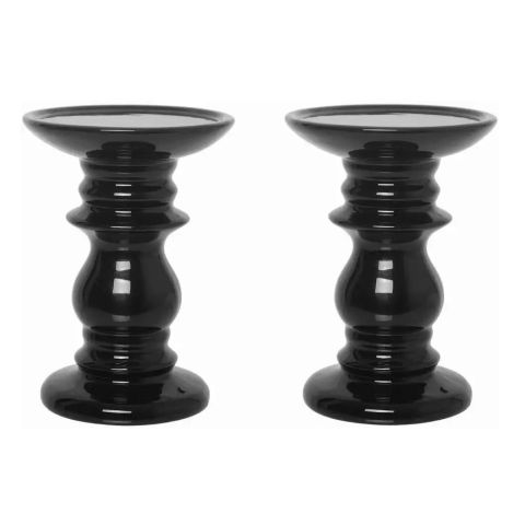 Hosley Set of 2, Black Ceramic Pillar Candle Holders