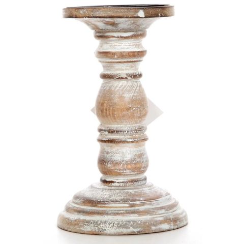 Hosley 8" High White Wash Wooden Pillar Candle Holder