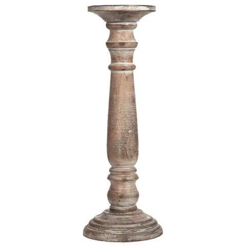Hosley 14" High White Wash Wooden Pillar Candle Holder