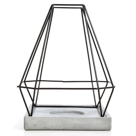 Hosley Black Geometric Metal Votive Candle Lantern with Cement Base