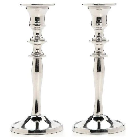 Hosley Set of 2, Silver Finish Taper Candle Holders