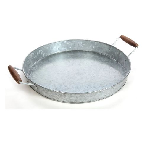 Hosley's Rustic Silver Galvanized Tray with Wooden Handles