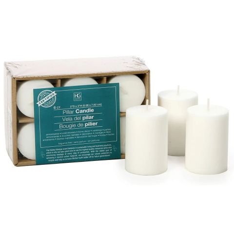 Hosley Set of 6, White Unscented Pillar Candles