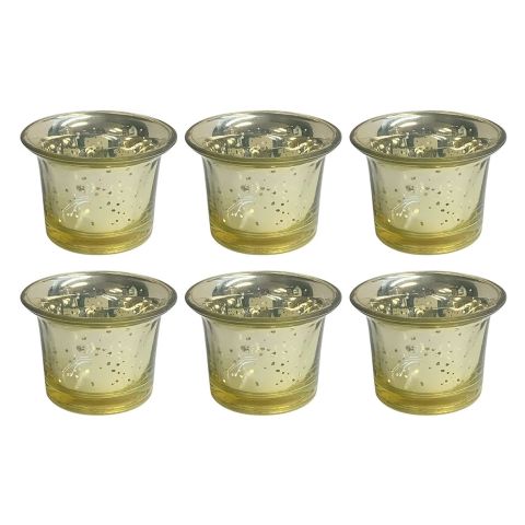Hosley Set of 6 Metallic Gold Finish Glass Candle Tealight Holders