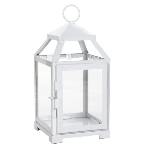 Hosley 12" High Clear Glass and White Metal Classic Style Lantern