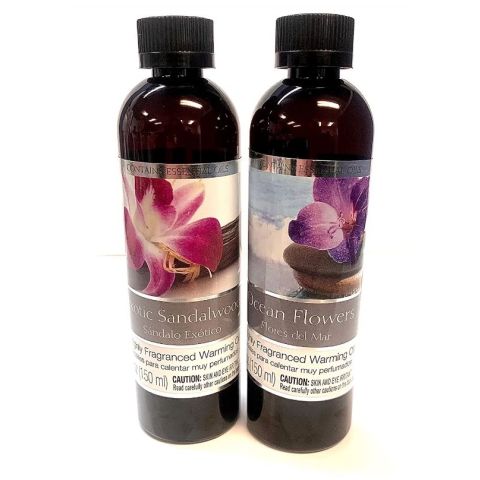 Hosley Set of 2, Assorted Fragrance Warming Oils 5 oz. Each - Exotic Sandalwood & Ocean Flowers