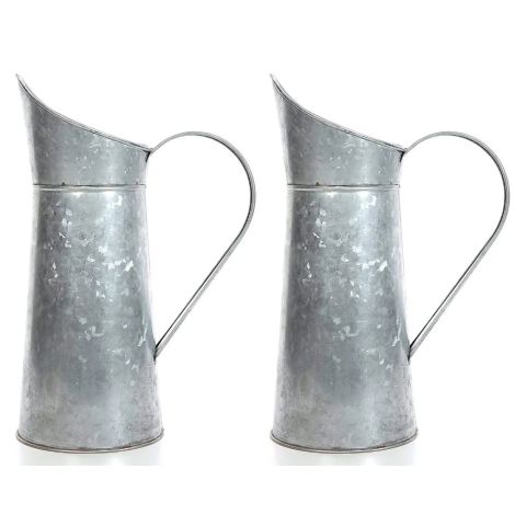 Hosley Set of 2, Silver Galvanized Pitcher -14" High 