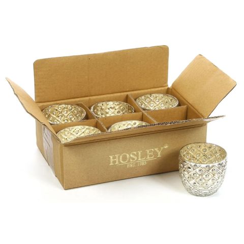 Hosley's Set of 12, Metallic Antique Silver Glass Votive / Tealight Candle Holders 
