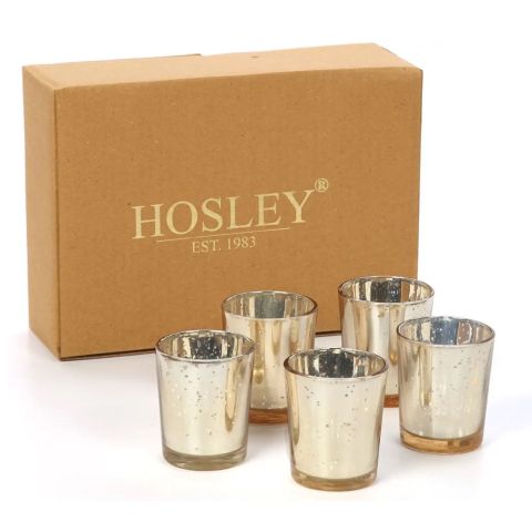 Hosley Set of 12, Gold Metallic Mercury Votive Tealight Glass Candle Holders