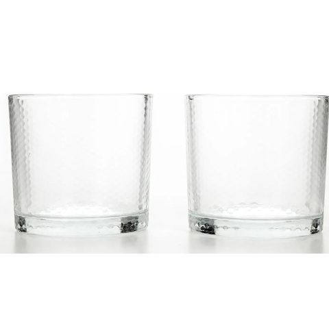 Hosley Set of 2, Clear Chunky Hammered Pattern Glass Holders - 3.5 Inch High