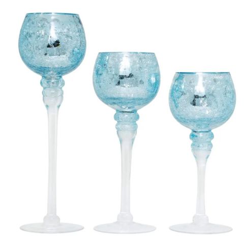 Hosley Set of 3, Light Blue Crackle Glass Tealight Holders