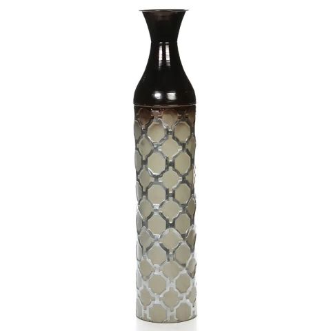 Hosley Metal Brown Tones Moroccan Embossed Floor Vase - 28.5 Inch High