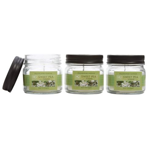 Hosley Set of 3, 4 oz. Sweet Pea Jasmine Fragrance Jar Candles