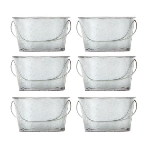 Hosley Set of 6 Farmhouse Mini Oval Tub Galvanized Planter 3.8" Long
