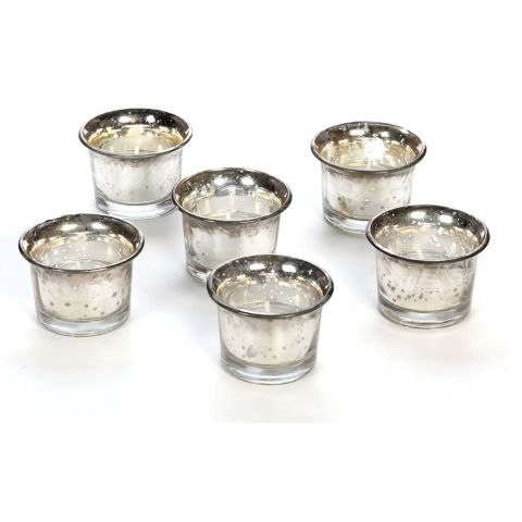 Hosley Set of 6, Metallic / Antique Finish Glass Candle Tealight Holders