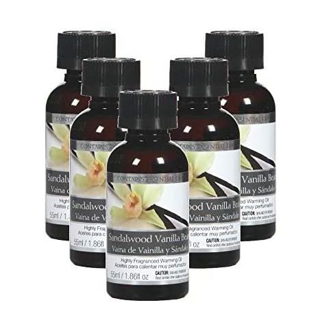 Hosley Set of 5, 55 ml. Sandalwood Vanilla Bean Highly Scented Warming Oils
