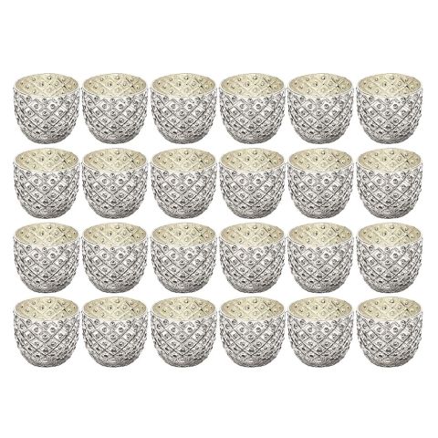 Hosley's Set of 24, Metallic Antique Silver LED Glass Votive / Tealight Candle Holder