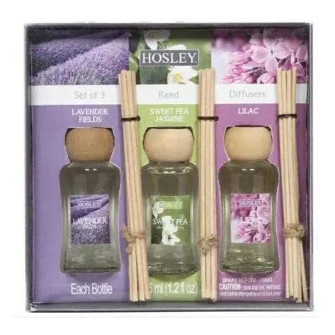 Hosley Set of 3, Reed Diffuser Gift Set Fragrances Include - Lavender Fields, Sweet Pea Jasmine, & Lilac
