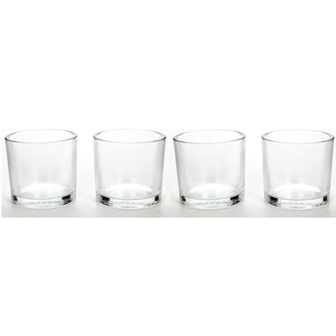 Hosley Set of 4, Clear Chunky Hammered Pattern Glass Tealight / Votive Candle Holders - 3.5 Inch High