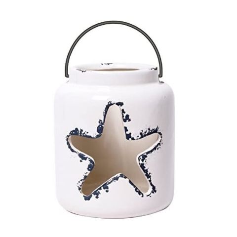 Hosley's White Ceramic Star Cut Tealight Candle Holder - 5.5" High