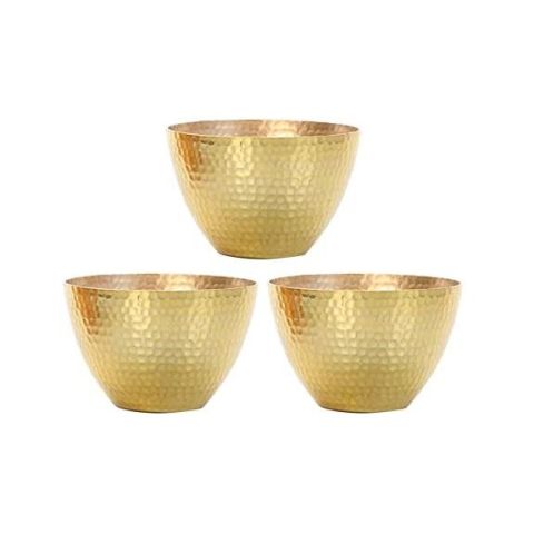 Hosley Set of 3, Gold Metal Hammered Lemon Thyme Scented Candle - 4.5 Inch Diameter