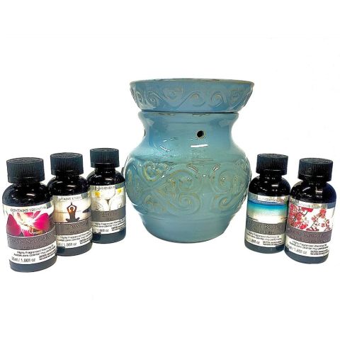 Hosley Blue Designed Electric Ceramic Oil Warmer Gift Set