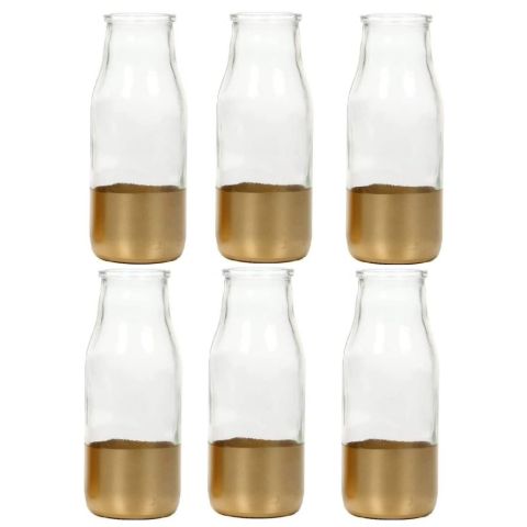 Hosley's Set of 6, Glass Gold Dip Glass Bottle - 5.25" High