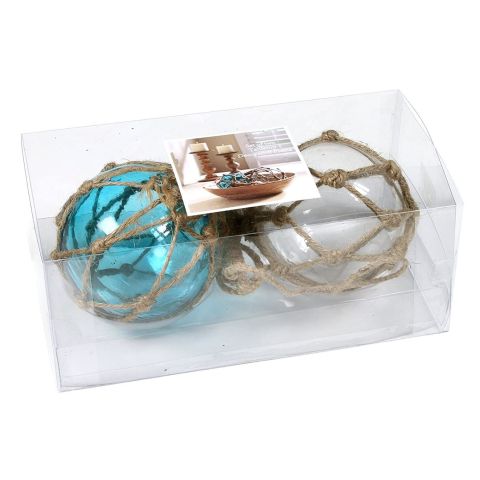 Hosley Set of 2, Blue & Clear Tabletop Glass Floats 