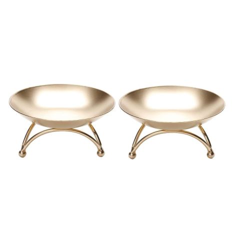 Hosley Set of 2, Gold Metal Pillar Candle Holders - 6" High