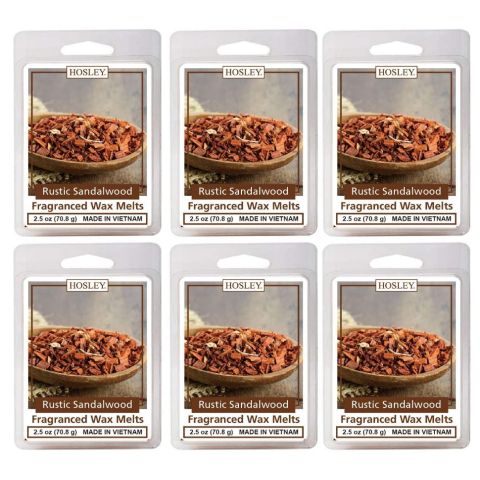 Hosley Set of 6, Rustic Sandalwood Wax Cubes - 2.5 Ounces Each