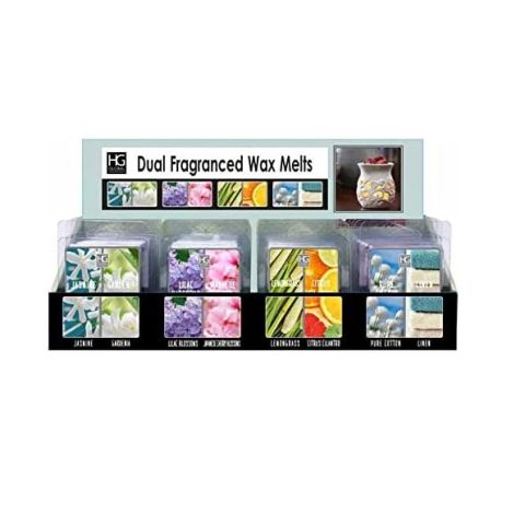 Hosley Set of 24, Scented Wax Cubes - 2.5 oz each. Jasmine / Gardenia, Lilac Blossoms / Japanese Cherry Blossom, Lemongrass / Citrus Cilantro, and Pure Cotton / Linen