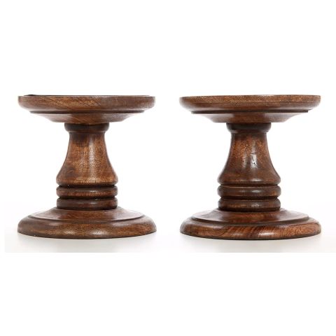 Hosley Set of 2, Wood Pillar Candle Holders - 5 Inch High