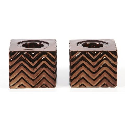 Hosley's Set of 2,  Bronze Decorative Ceramic Tealight Candle Holders- 3.2" High