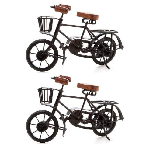 Hosley Set of 2, Black Metal Decorative Tabletop Bicycle Pedestals - 11'' Long